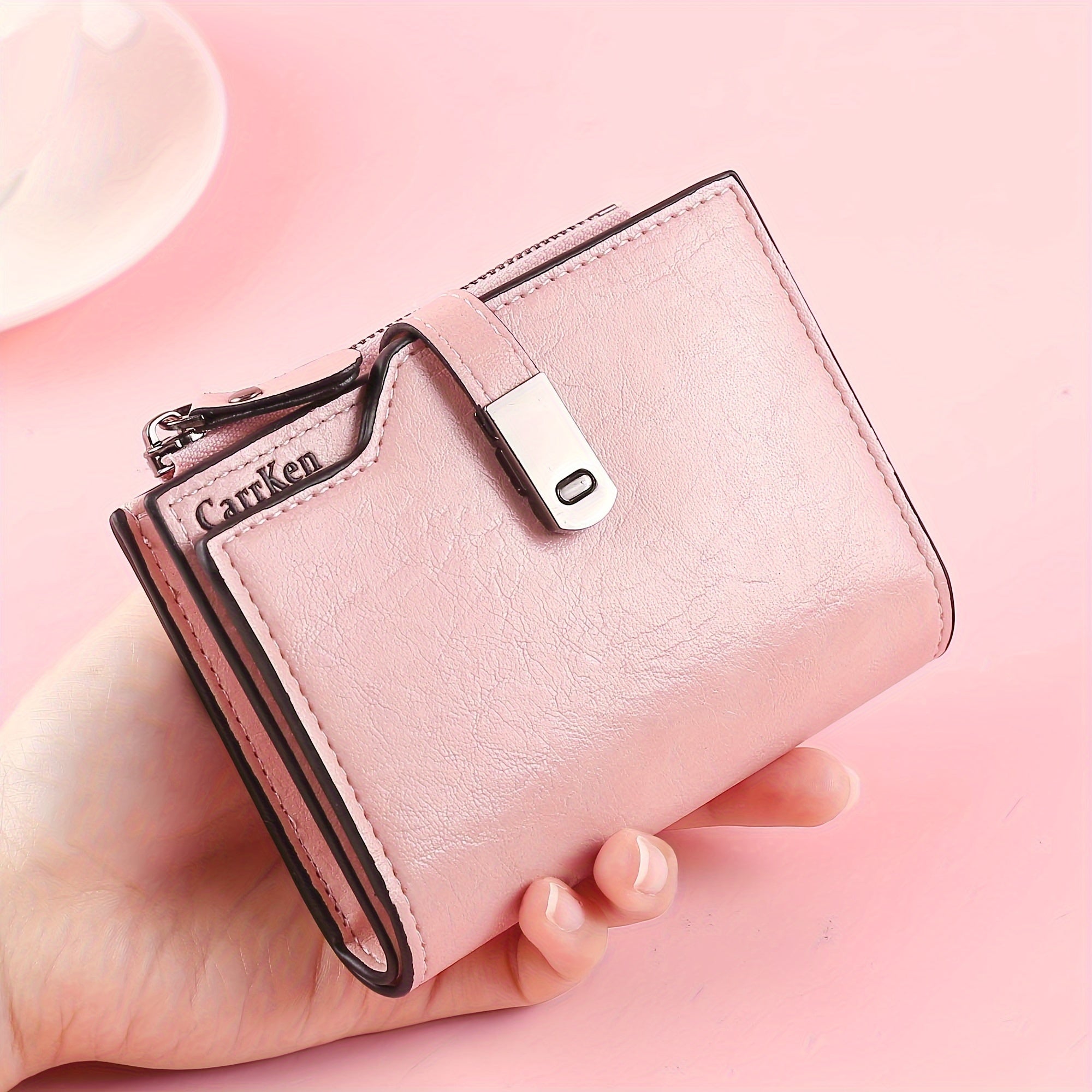 Компактный кожаный кошелек для женщин с застежкой-молнией для монет и несколькими слотами для карт