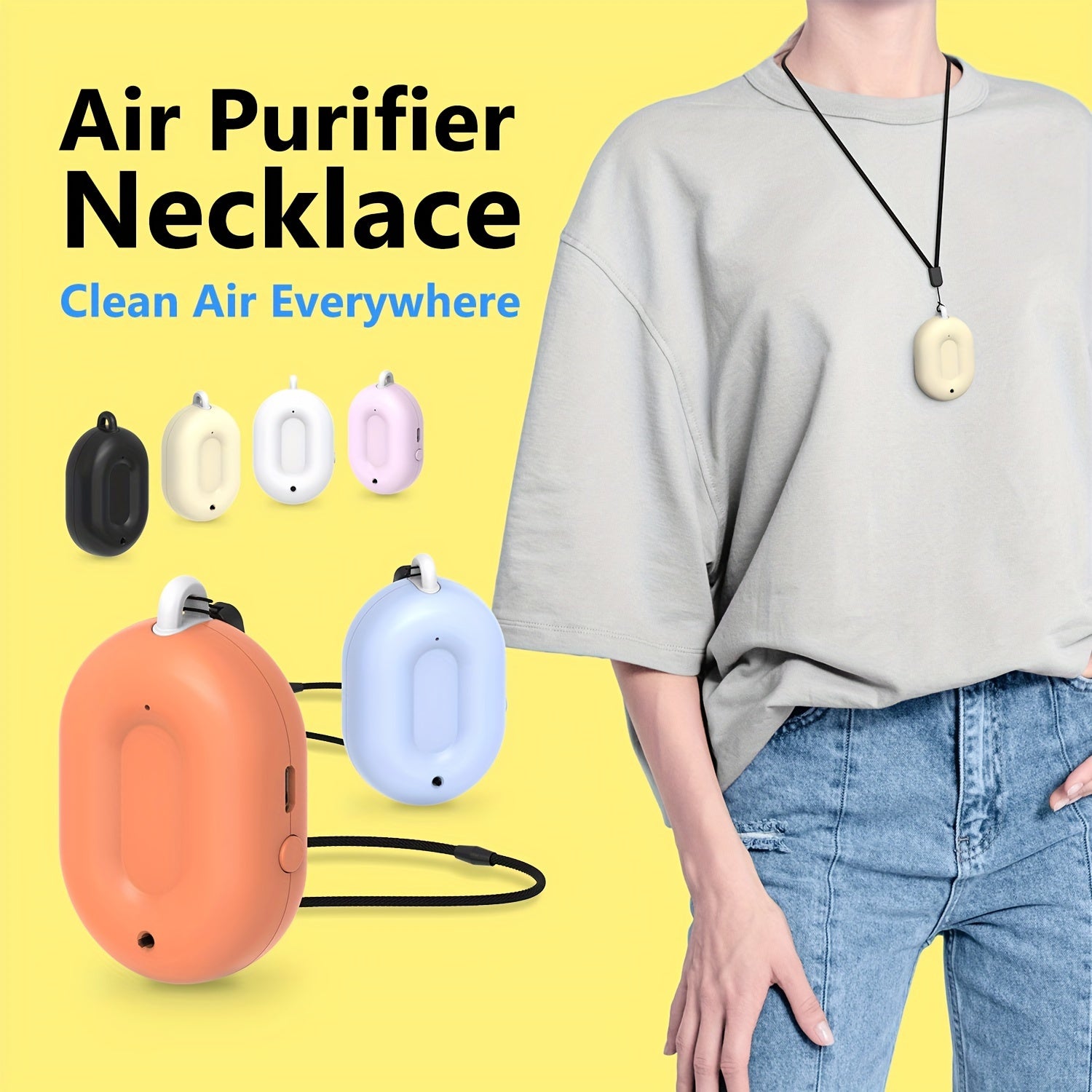 Air Purifier Necklace Portable Ionizer for Indoor Outdoor Car Use USB Rechargeable