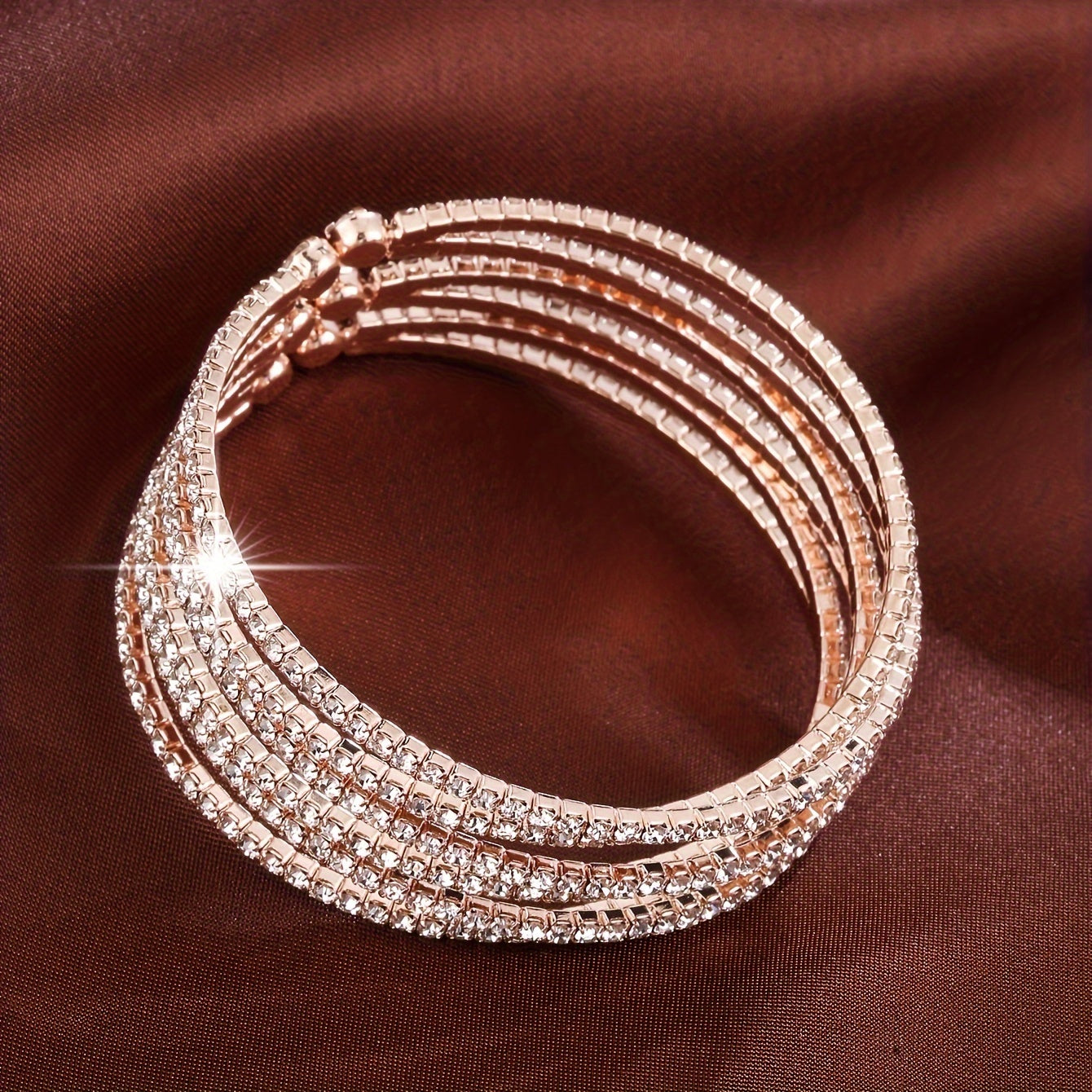 Wide-Band Bangle Bracelet with Cubic Zirconia for Women Stylish Copper Jewelry