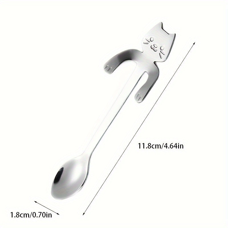 Stainless Steel Cat-Shaped Spoon Long Handle Stirrer for Coffee Tea Espresso