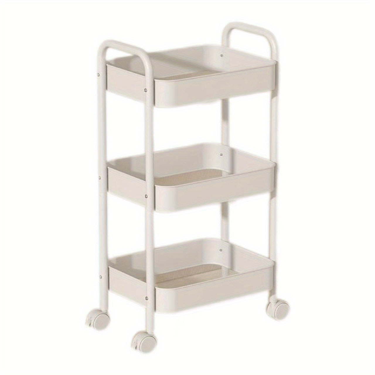 Pink Metal 3-Tier Storage Cart on Wheels for Kitchen and Living Room