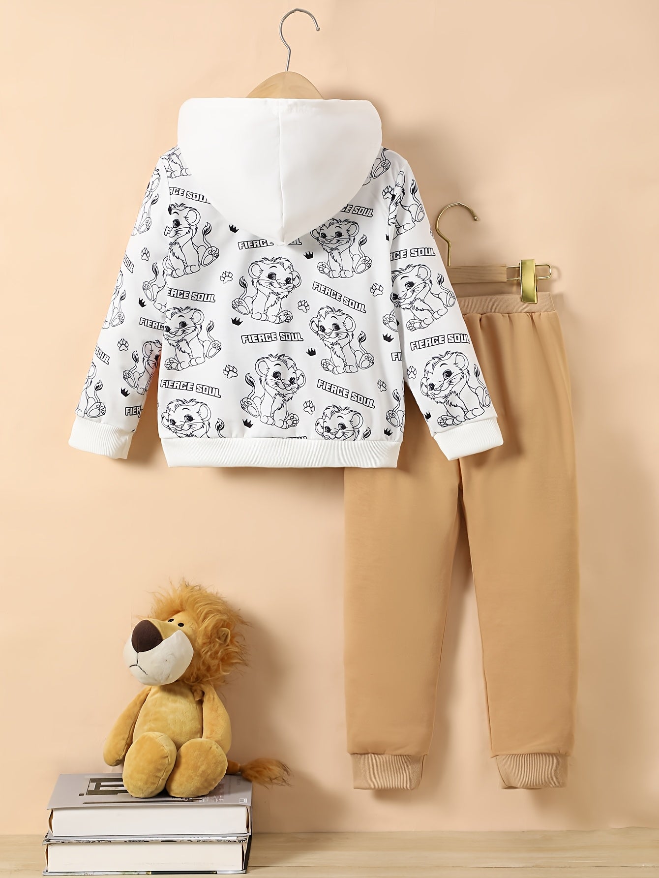 Boys' Fall Winter Lion Print Hoodie and Sweatpants Set Kids Casual Animal Pattern Polyester