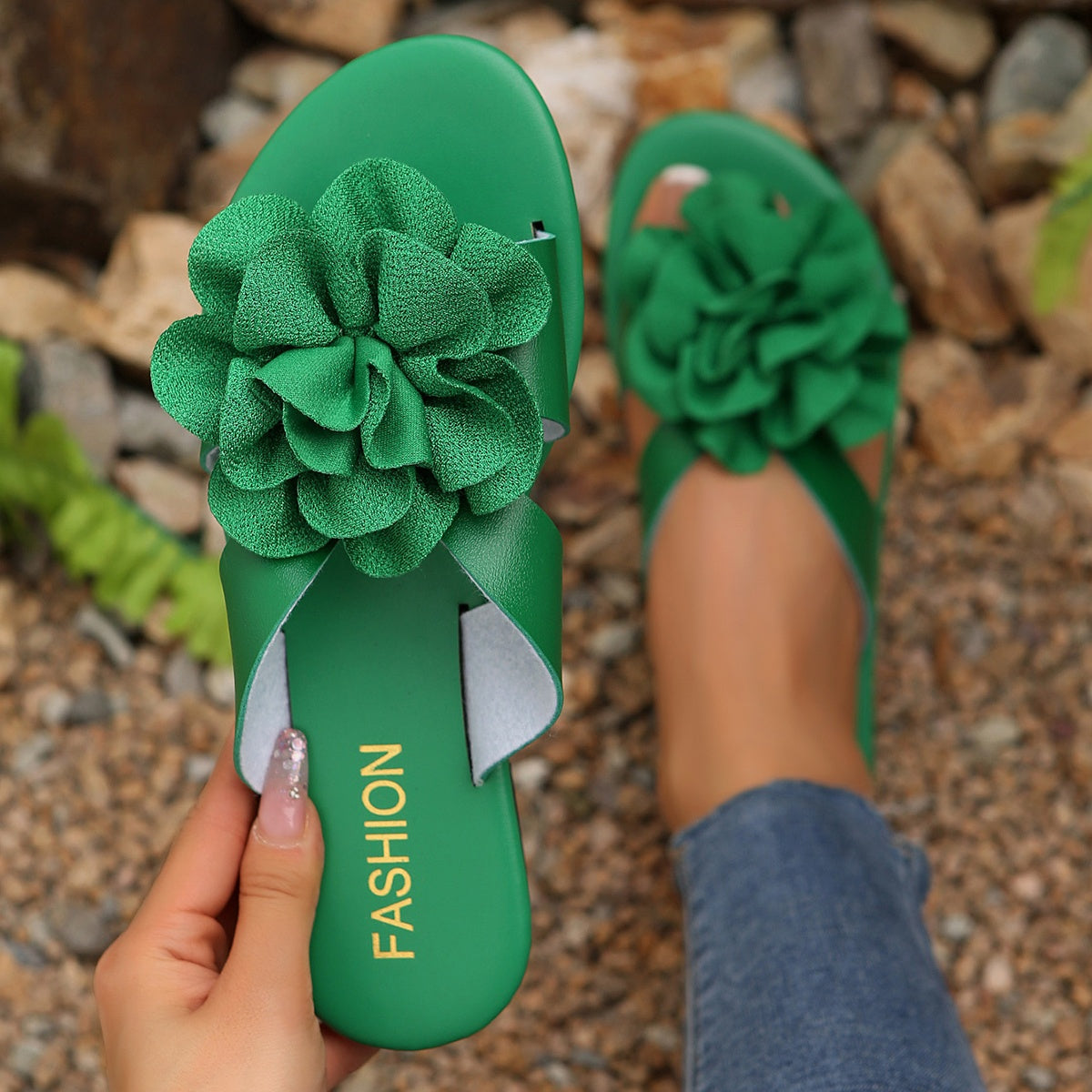 Women's Floral Flat Sandals Open-Toe Slip-On All-Season Comfort