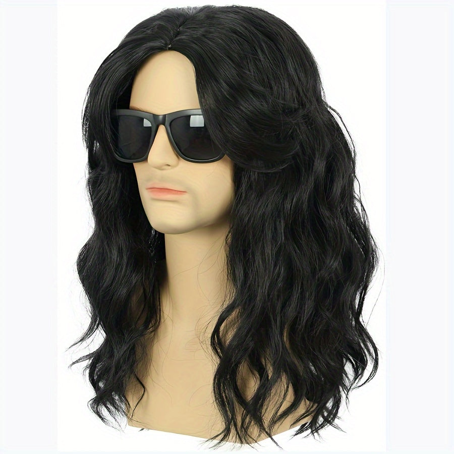 Long Black Wig for Men, Synthetic, Cosplay, Halloween, Anime-Inspired