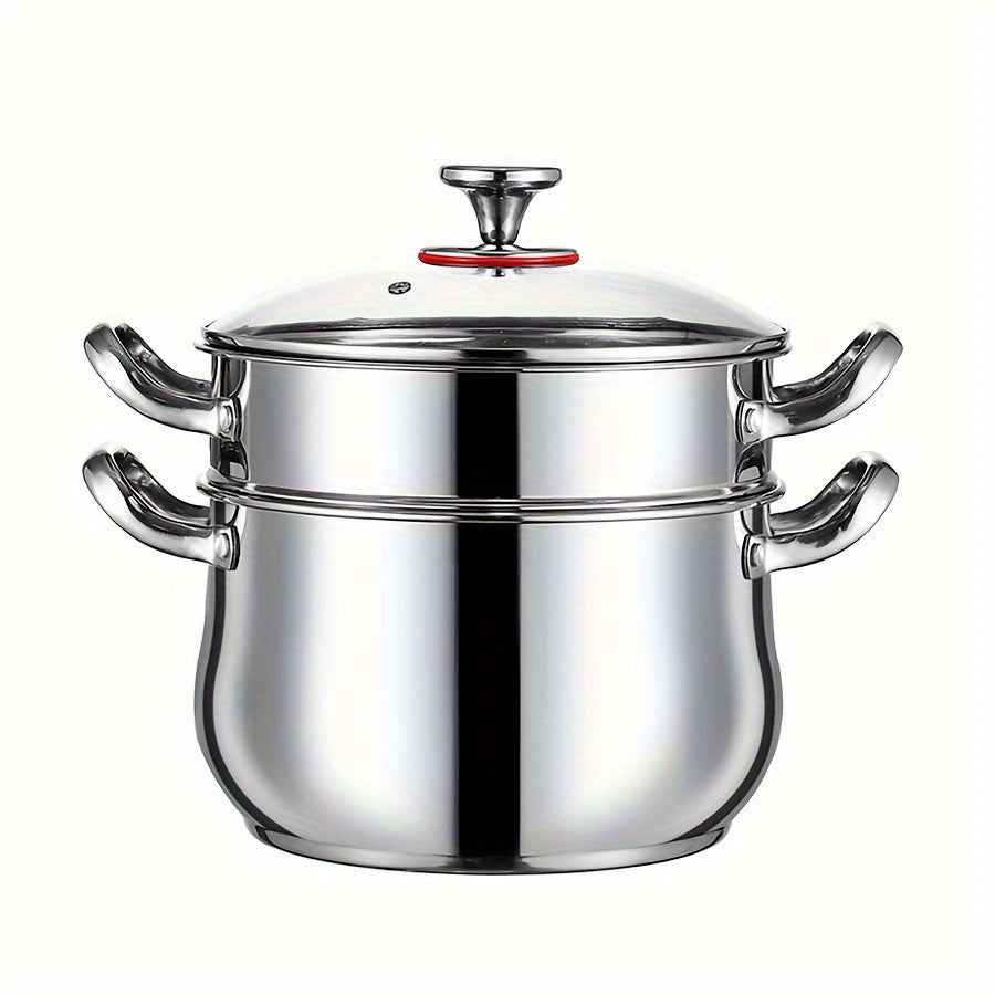 Stainless Steel Double-Layer Steamer Set 3 Pieces Large Capacity Dishwasher Safe