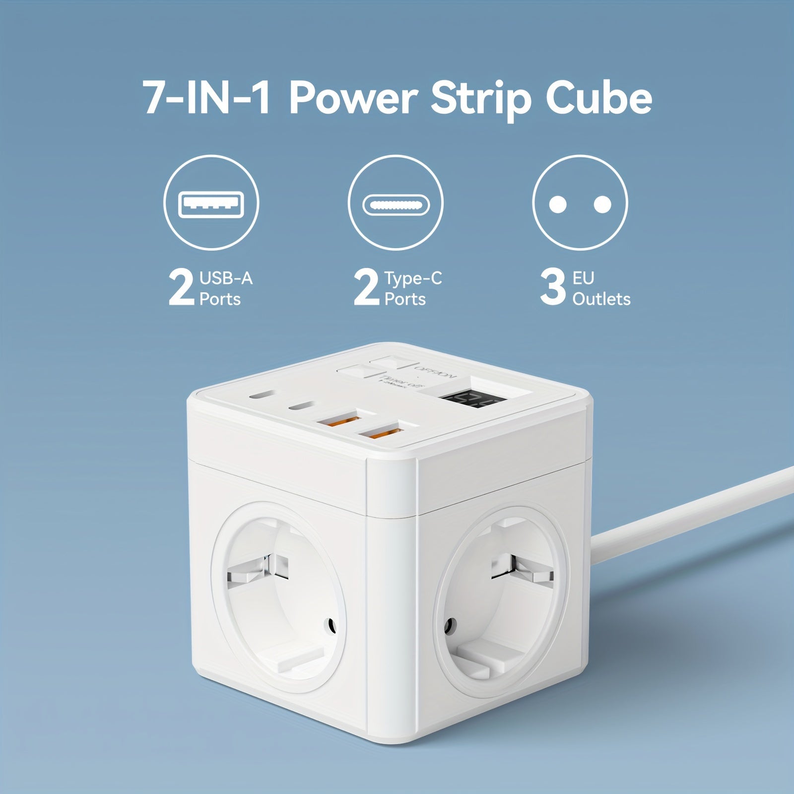 Cube Power Strip with 7 Outlets 2 USB Ports and 2 Type-C Charging Stations