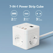7 ta chiqishi, 2 ta USB porti va 2 ta Type-C zaryadlash stantsiyasi bilan Cube Power Strip