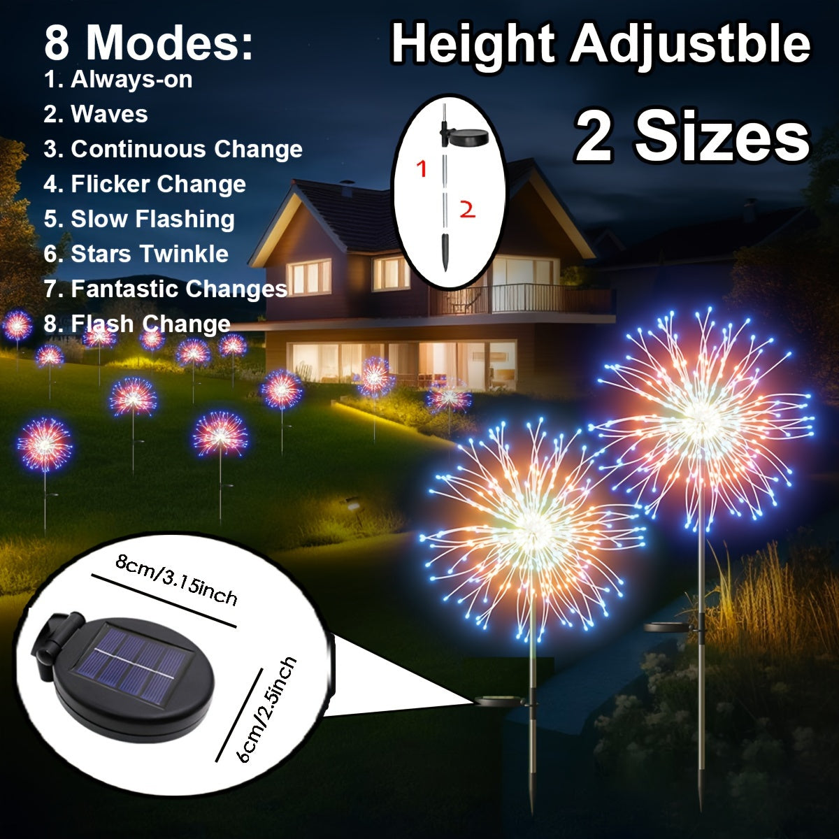 Solar Firework String Lights with 200 LEDs 8 Modes Outdoor Garden Pathway Decoration