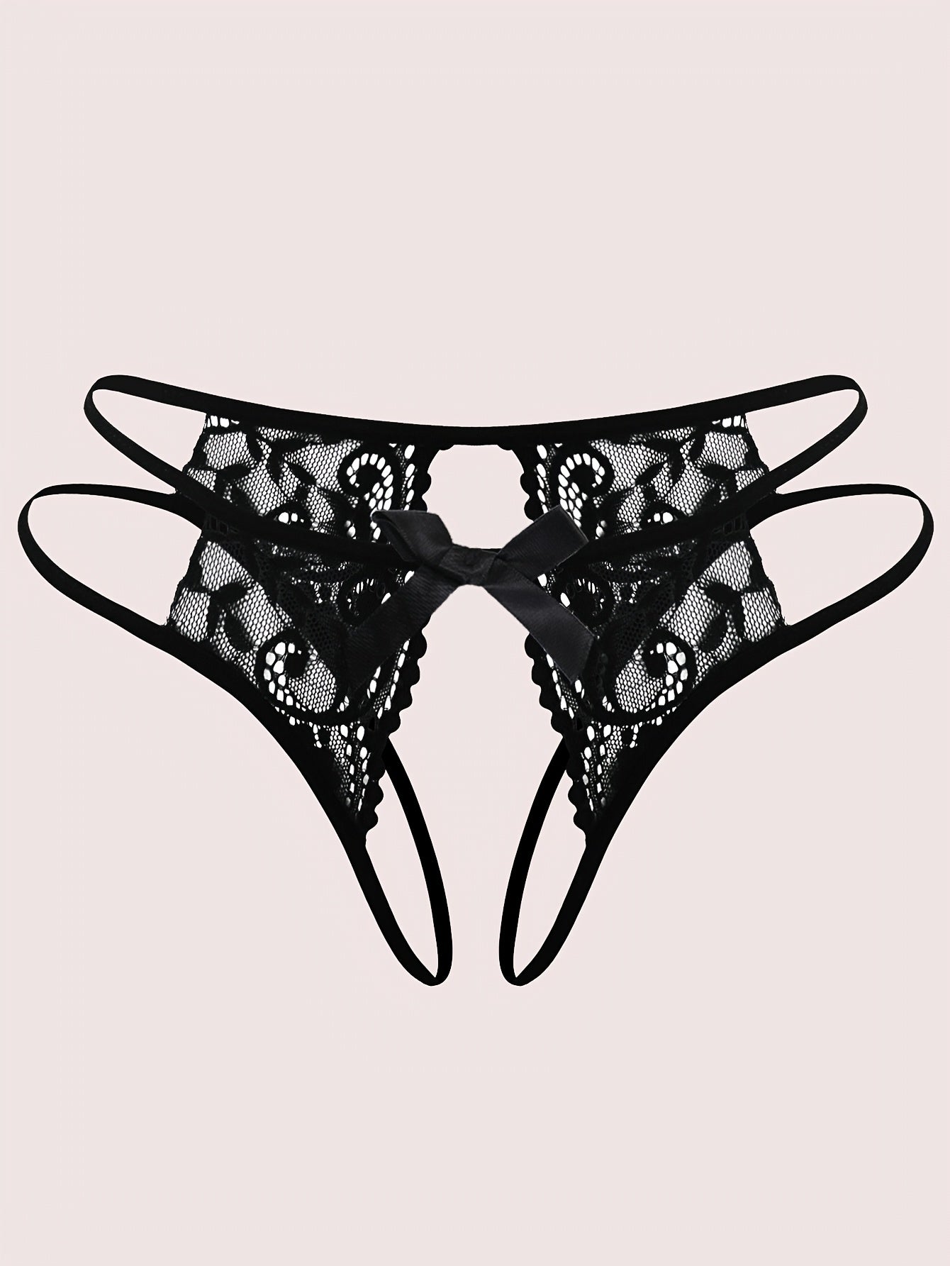 Women's Velvet Thong Lingerie with Open Legs and Bow Detail