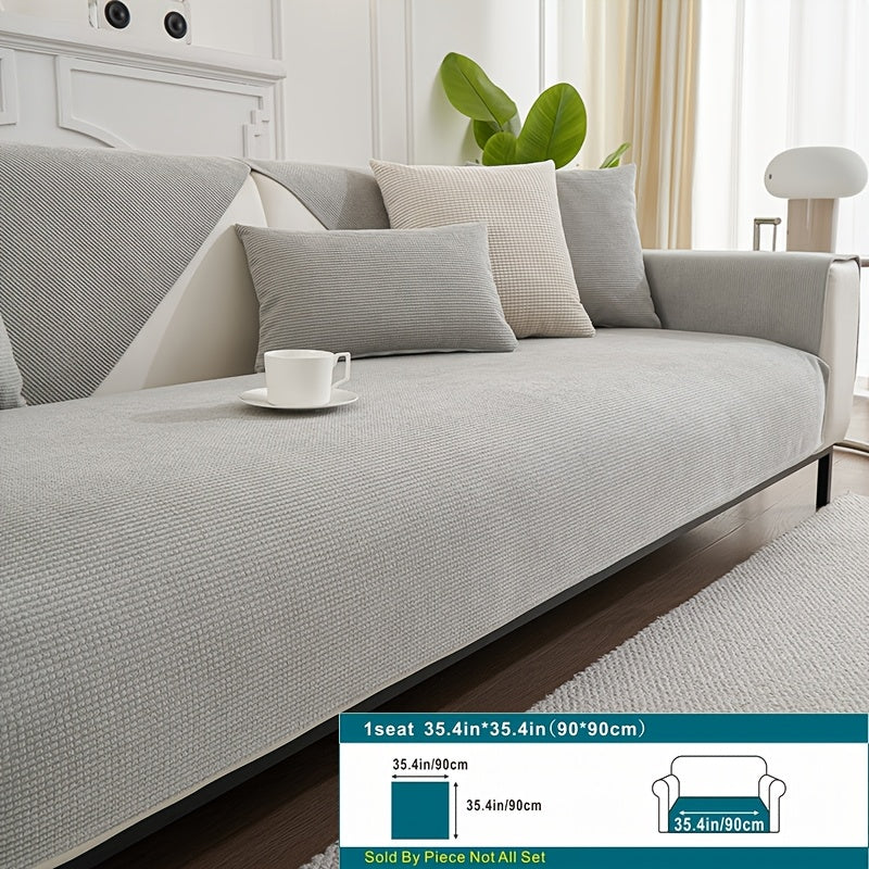 Beige Velvet Sofa Slipcover Pet-Friendly Machine Washable with Backrest and Armrest Protection