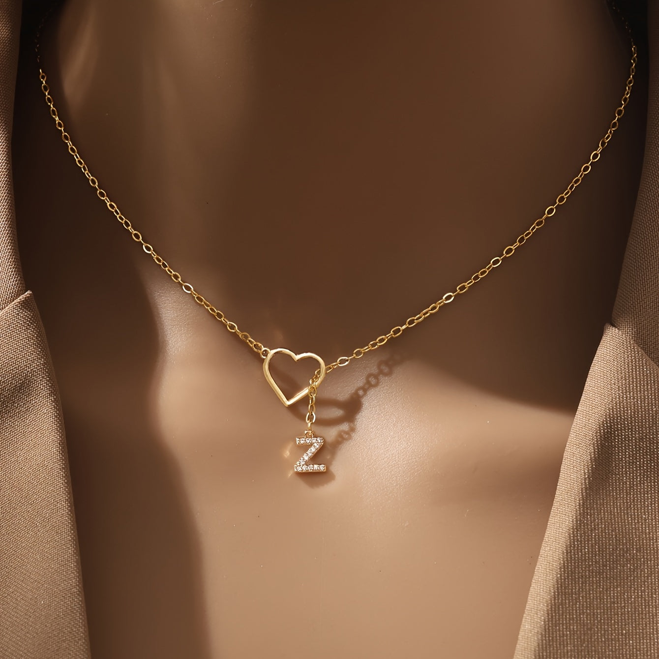 Personalized Letter Pendant Necklace for Women and Teen Girls Zirconia Heart Charm Initials Copper Chain Jewelry