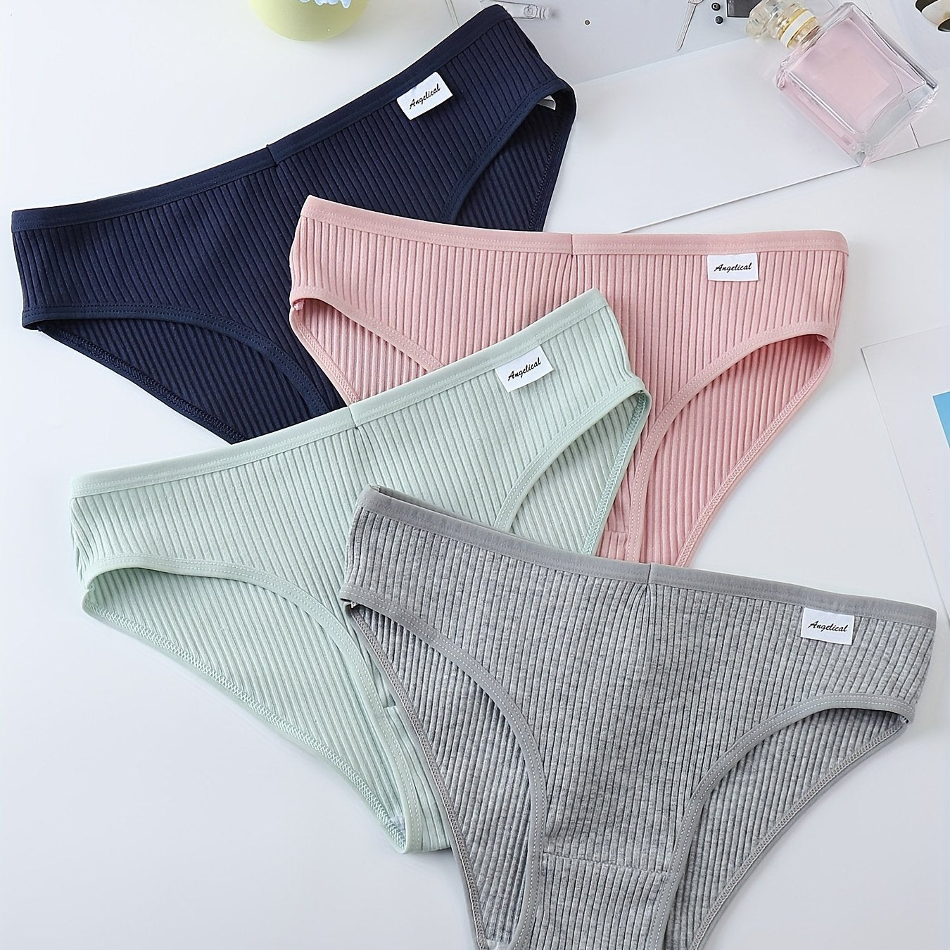 Women's Cotton Ribbed Briefs 4-Pack Mid Rise Comfortable Breathable Underwear