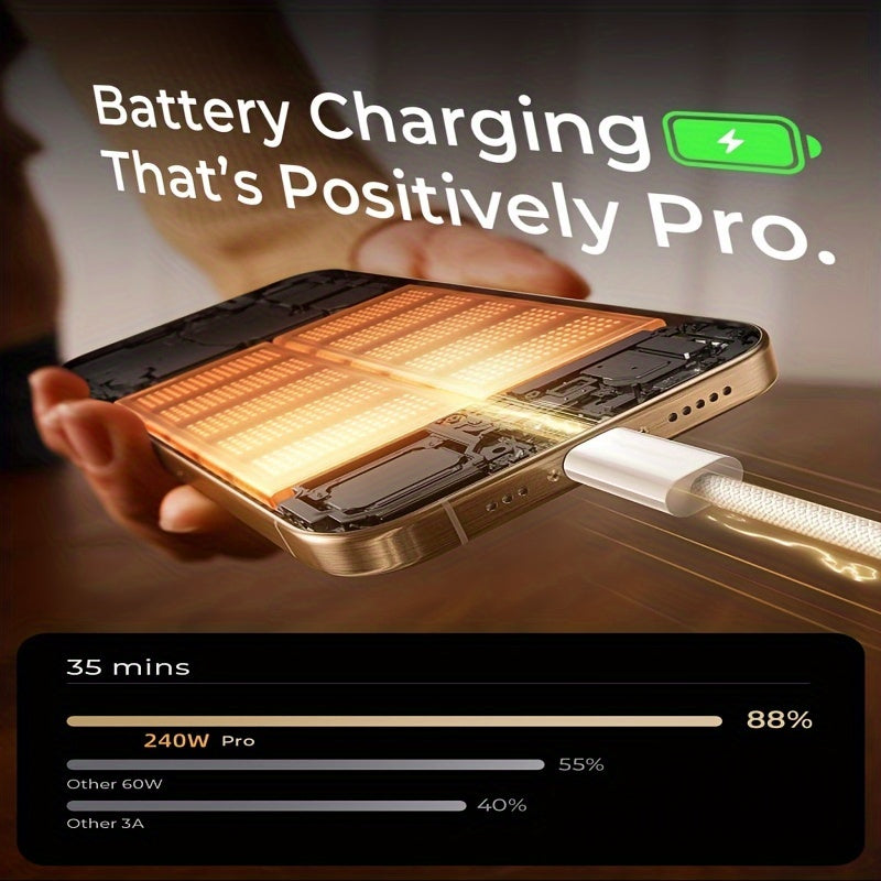 240W USB-C Charging Cable Nylon Tinned Copper Fast Data Transfer Compatible with iPhone Samsung MacBook Dell