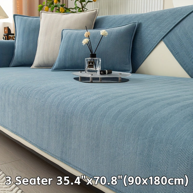 Зеленая накидка на диван из шенилла с узором «елочка», противоскользящая, подходит для домашних животных, подходит для 1-4 человек, моется в машине