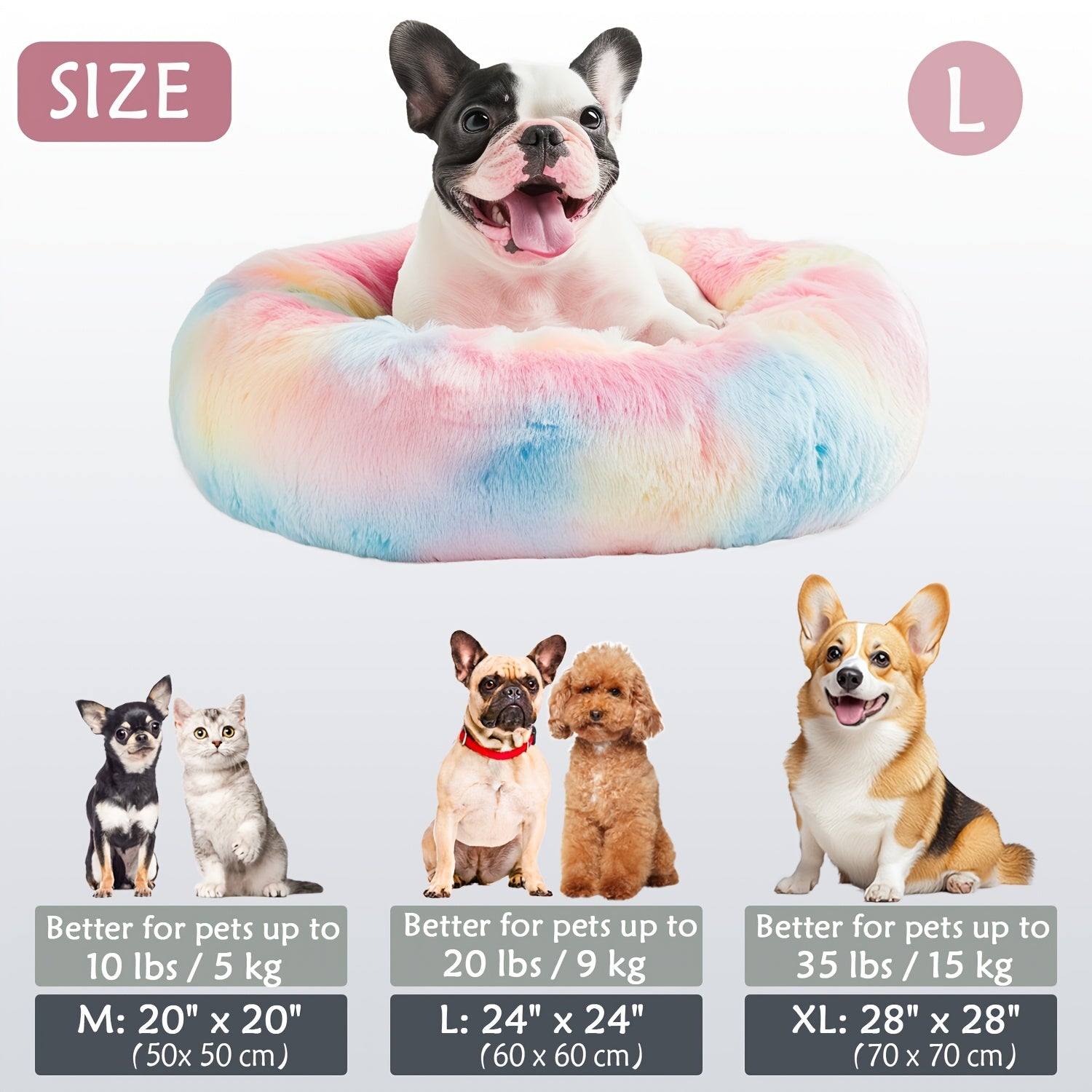 Round Dog Bed for Winter Indoor Use Polyester Non-Skid Bottom Small to Large Dogs