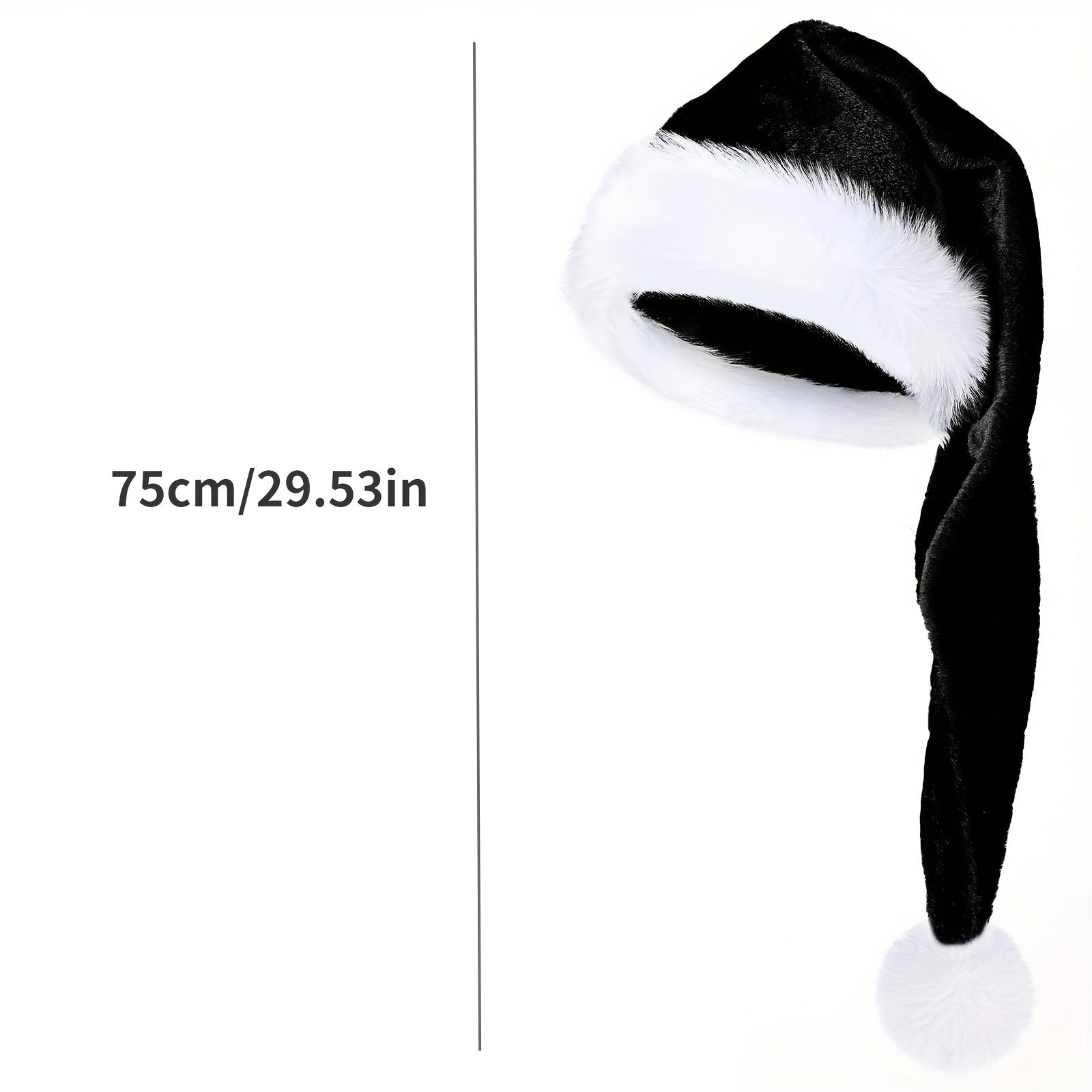 Long Plush Santa Hat Red Black Holiday Decor with Pom-Poms