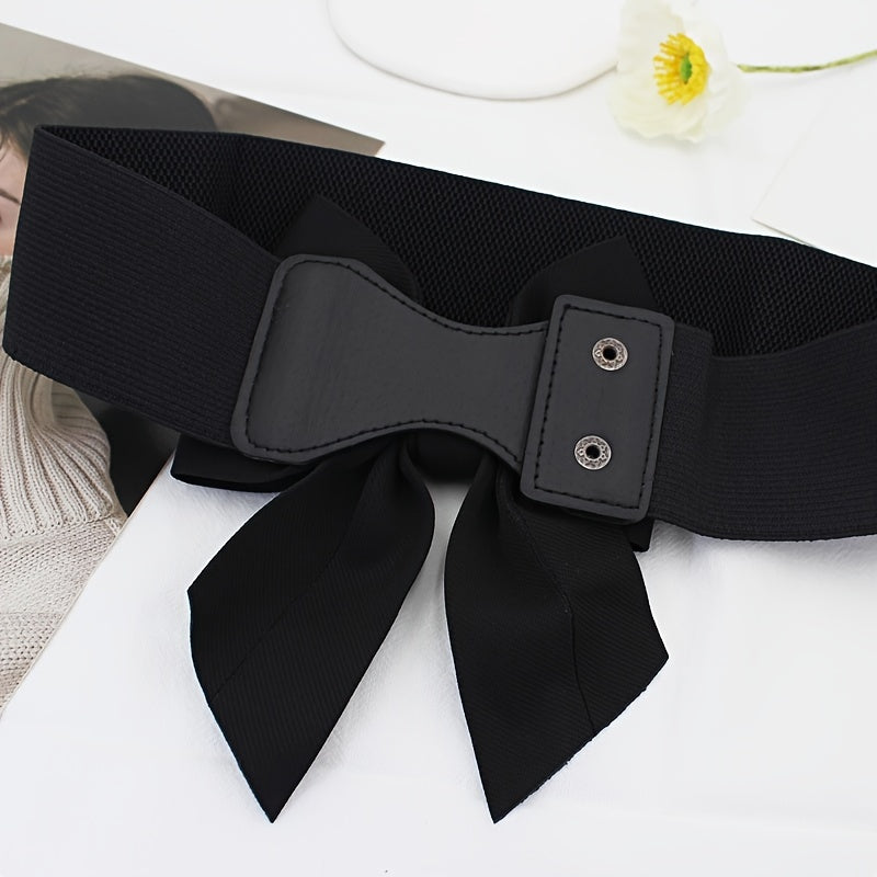 Wide Elastic Waist Belt for Women with Bowknot Detail Dress Girdle