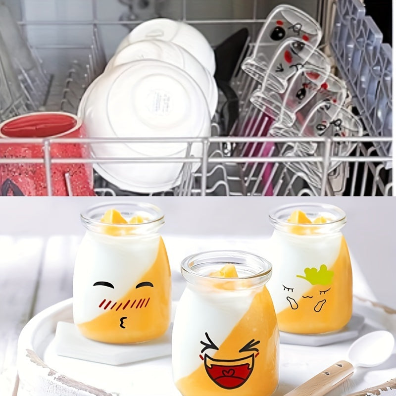 Set of 6 Glass Jars 150ml with Flip Top Lids for Yogurt Pudding Honey Jam Reusable