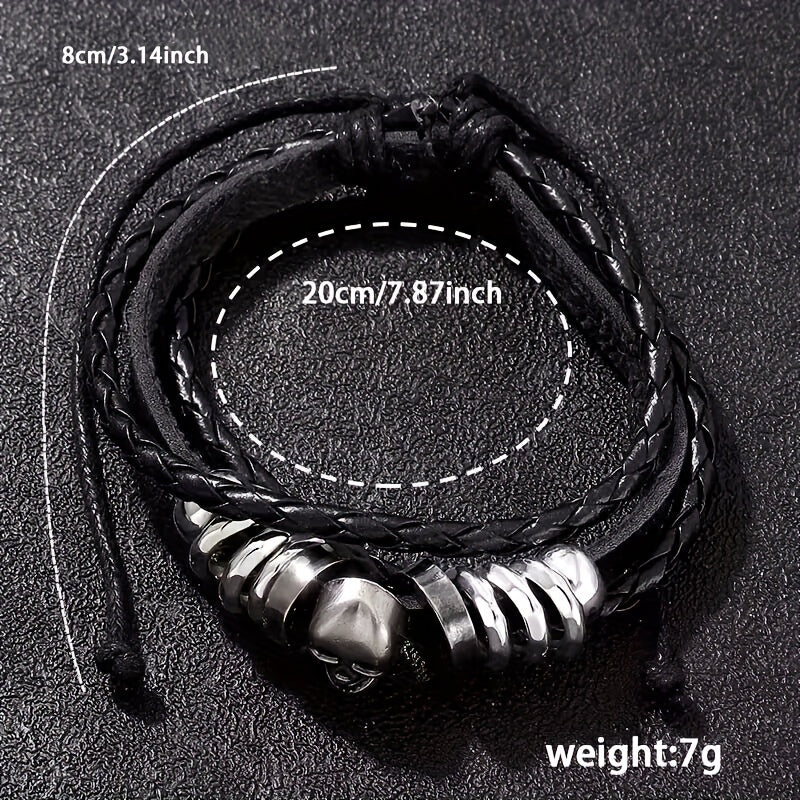 Men's Quartz Wristwatch and Bracelet Set with Skull Dial and Leather Band