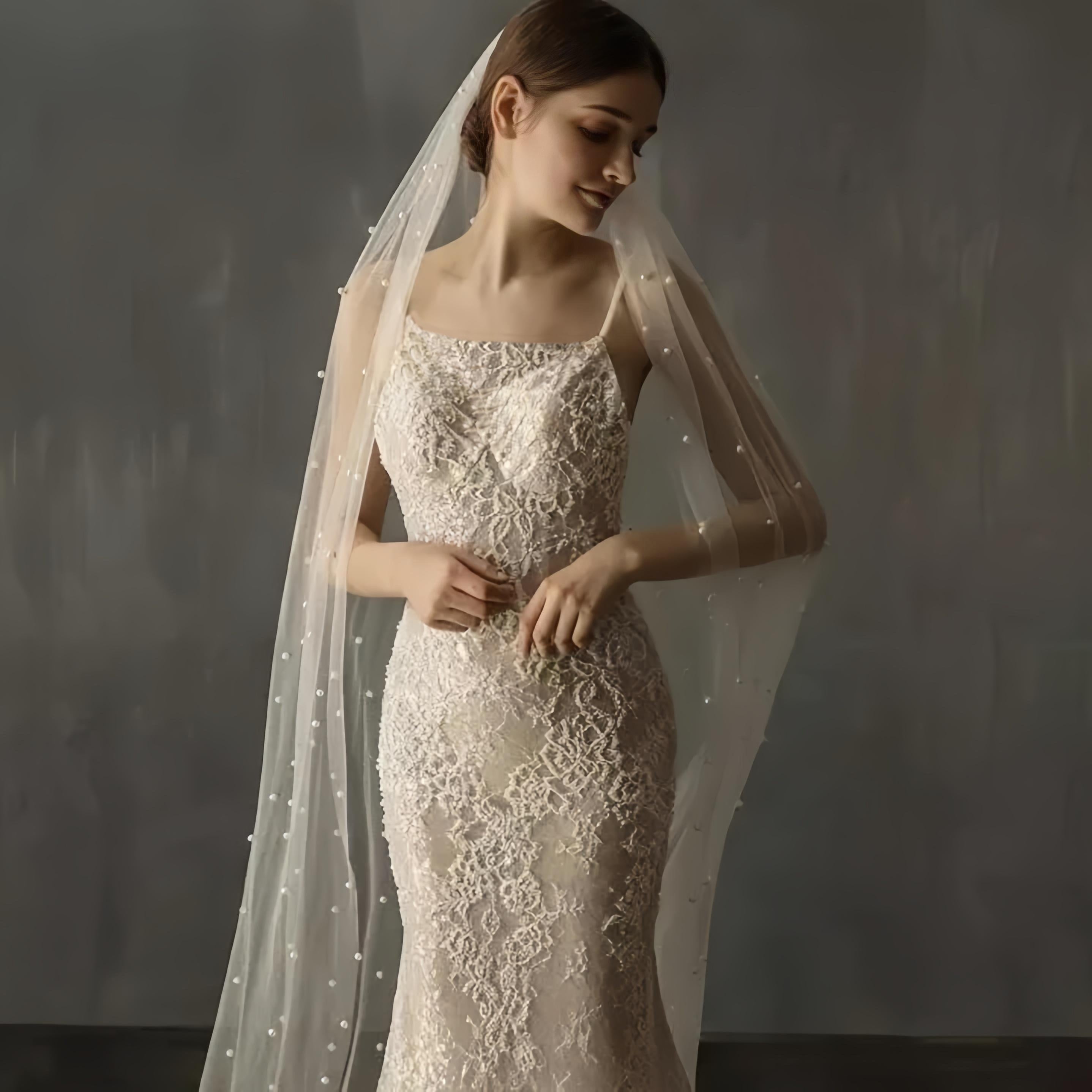 Uzun yumshoq tül to'y qizlar uchun to'y va nikoh uchun faux marjon bilan soch qopqog'i