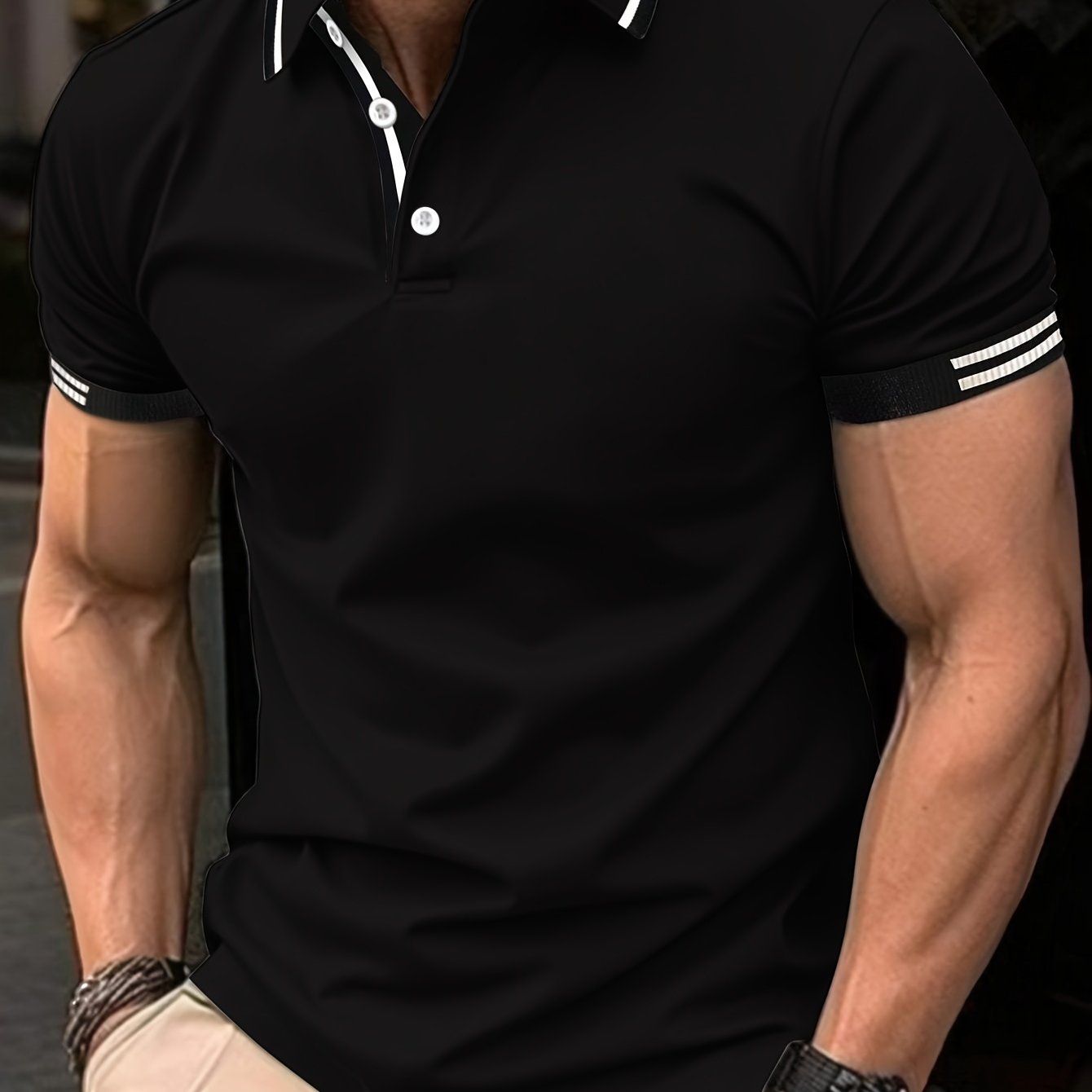 Men's Striped Polo Shirt Breathable Casual Short Sleeve Polyester