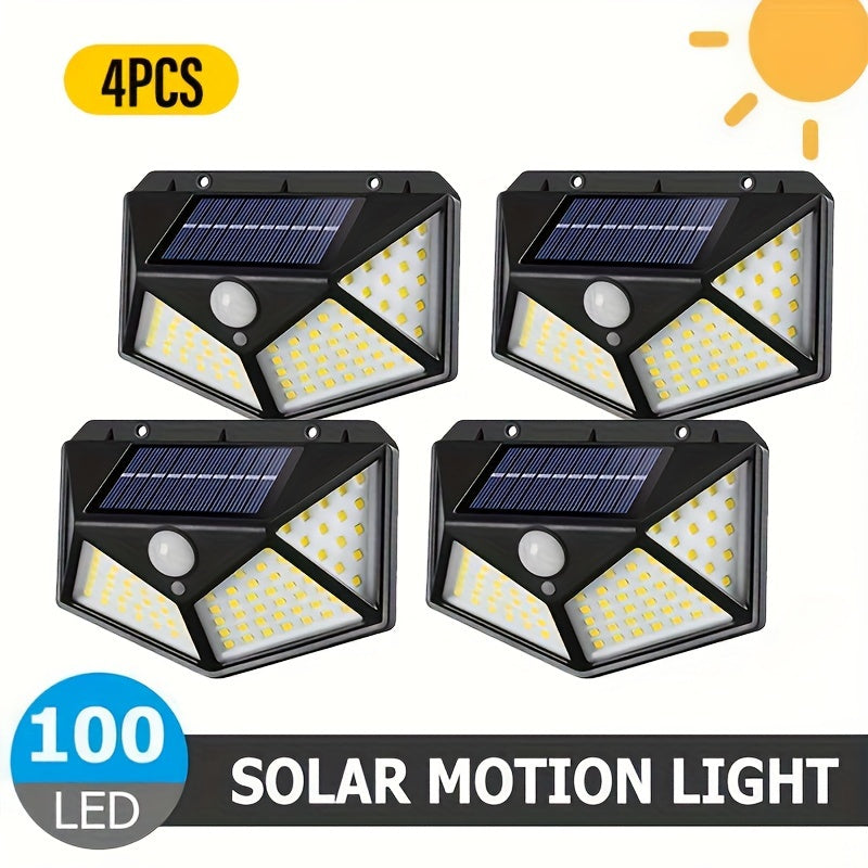 100 LED Solar Outdoor Lights with Motion Sensors Wall Mount Garden Fence Deck Garage