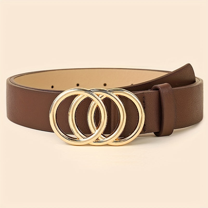 Women Leather Waist Belt for Jeans Dress with Golden Ring Buckle
