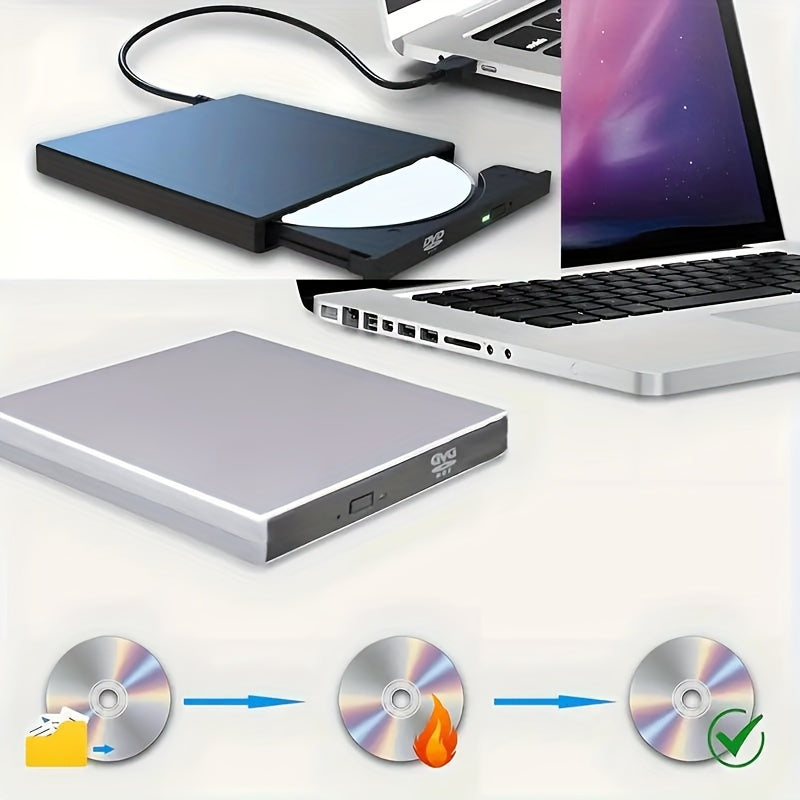 Portativ tashqi CD/DVD disk o'quvchi, USB 3.0 Type C bilan noutbuk uchun, Windows, Linux va MacOS bilan mos keladi.