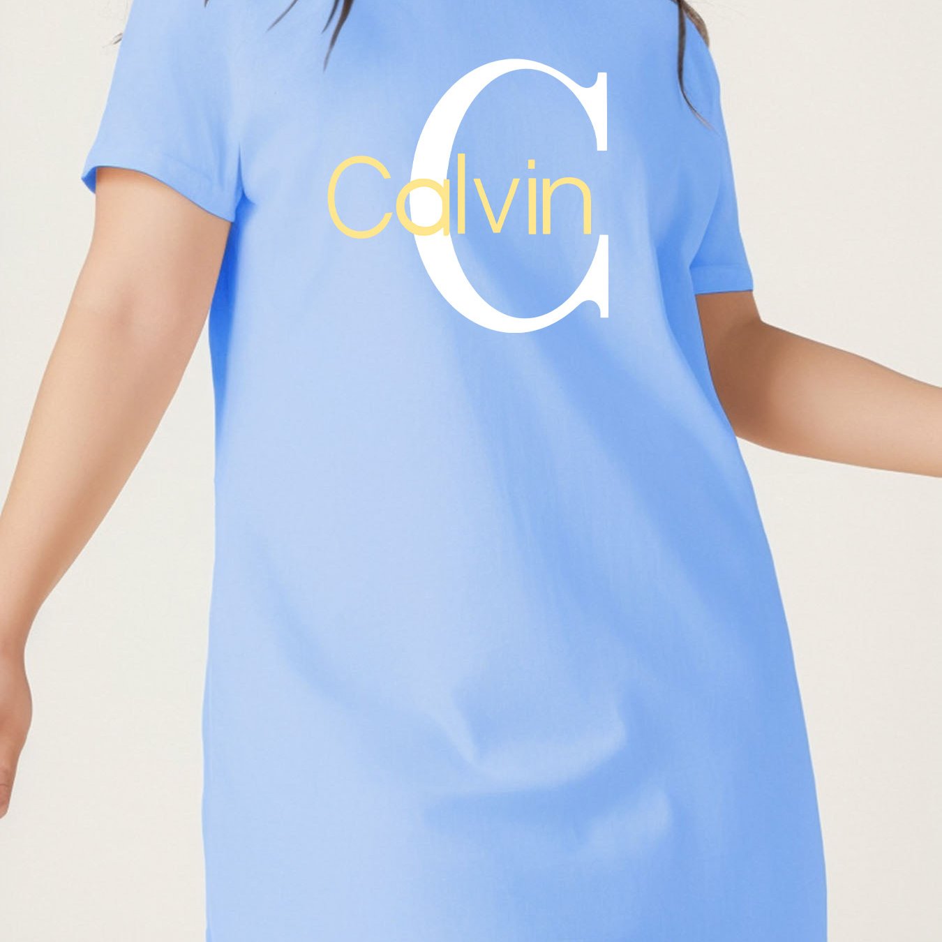 Women's Polyester T-Shirt Dress Breathable Slim Fit Summer Casual Yellow Lettering