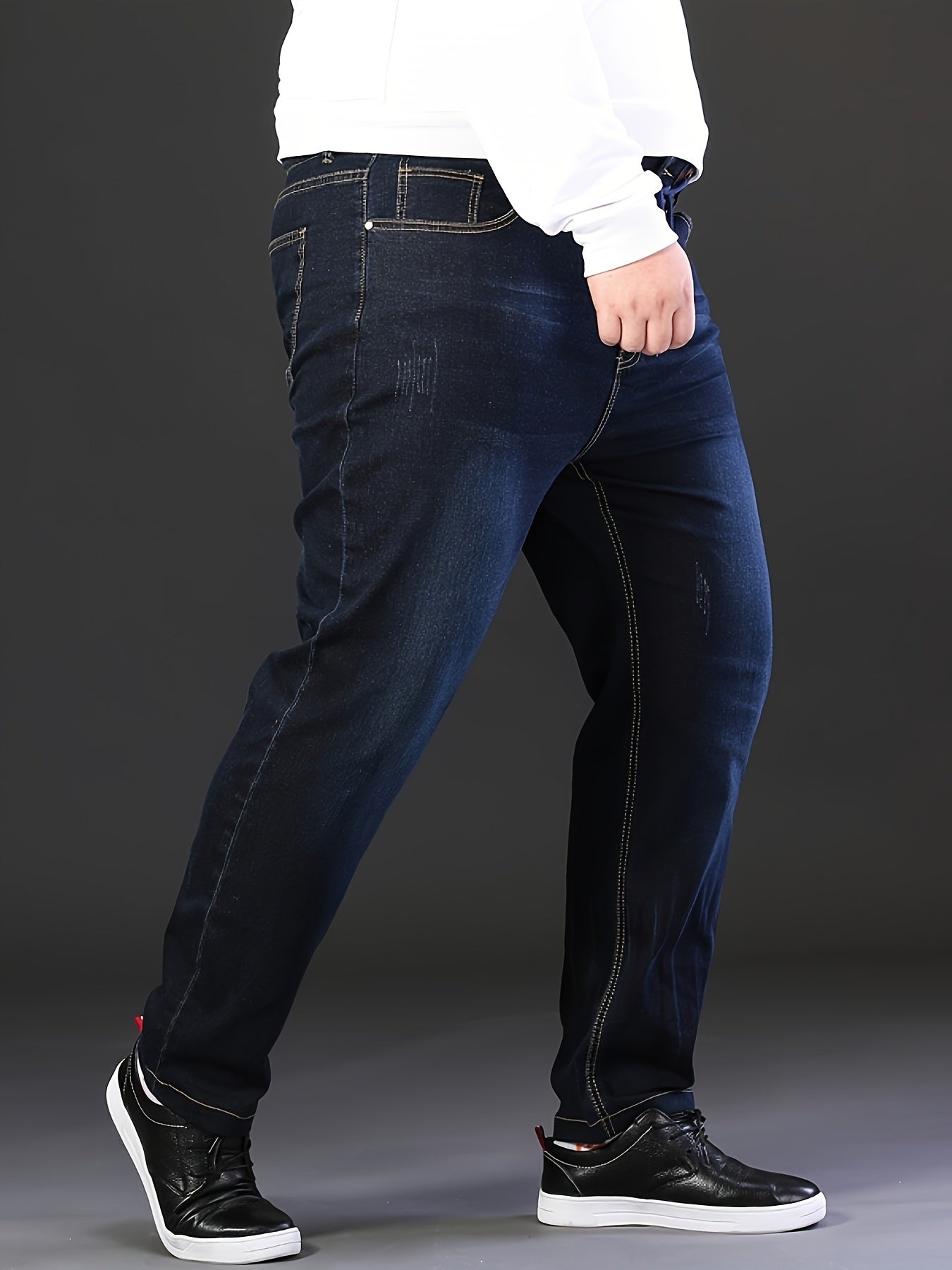 Men's Plus Size Stretchy Ribbed Elastic Waist Jeans for Business Casual
