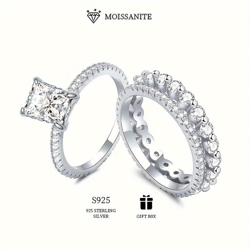 Sterling Silver Stacking Ring with Moissanite 2-3 Carats Engagement Band Gift Box