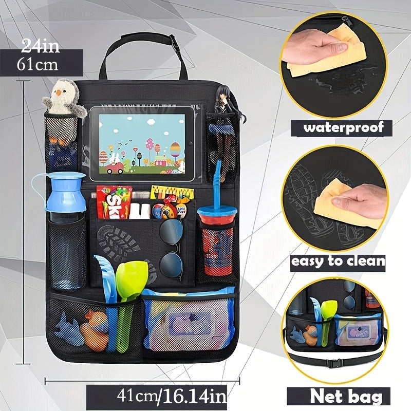 Car Backseat Organizer with Touch Screen Tablet Holder and 9 Storage Pockets