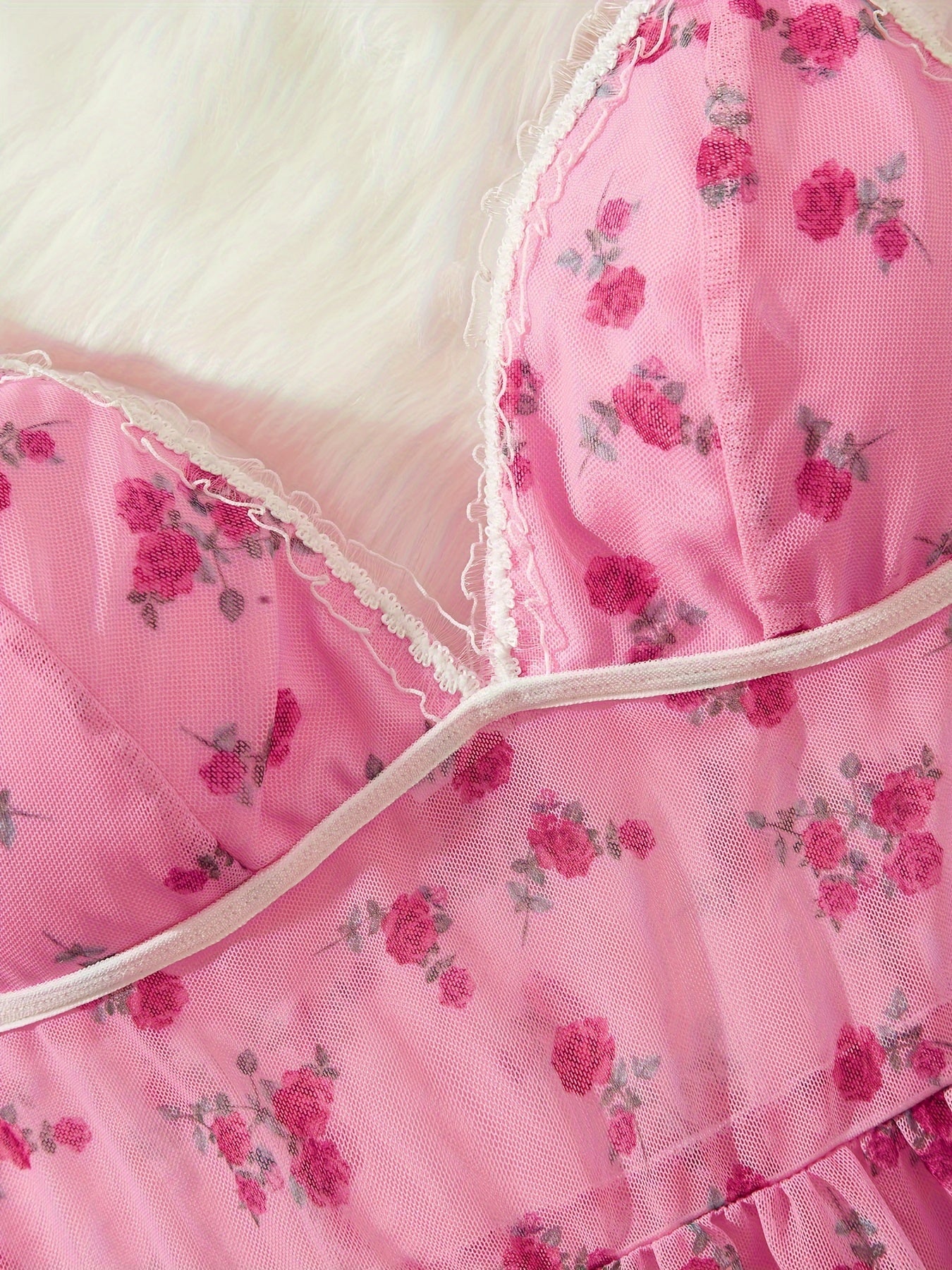 Women's Pajama Set Floral Print V-Neck Slip Dress Thong Polyester Blend Lounge