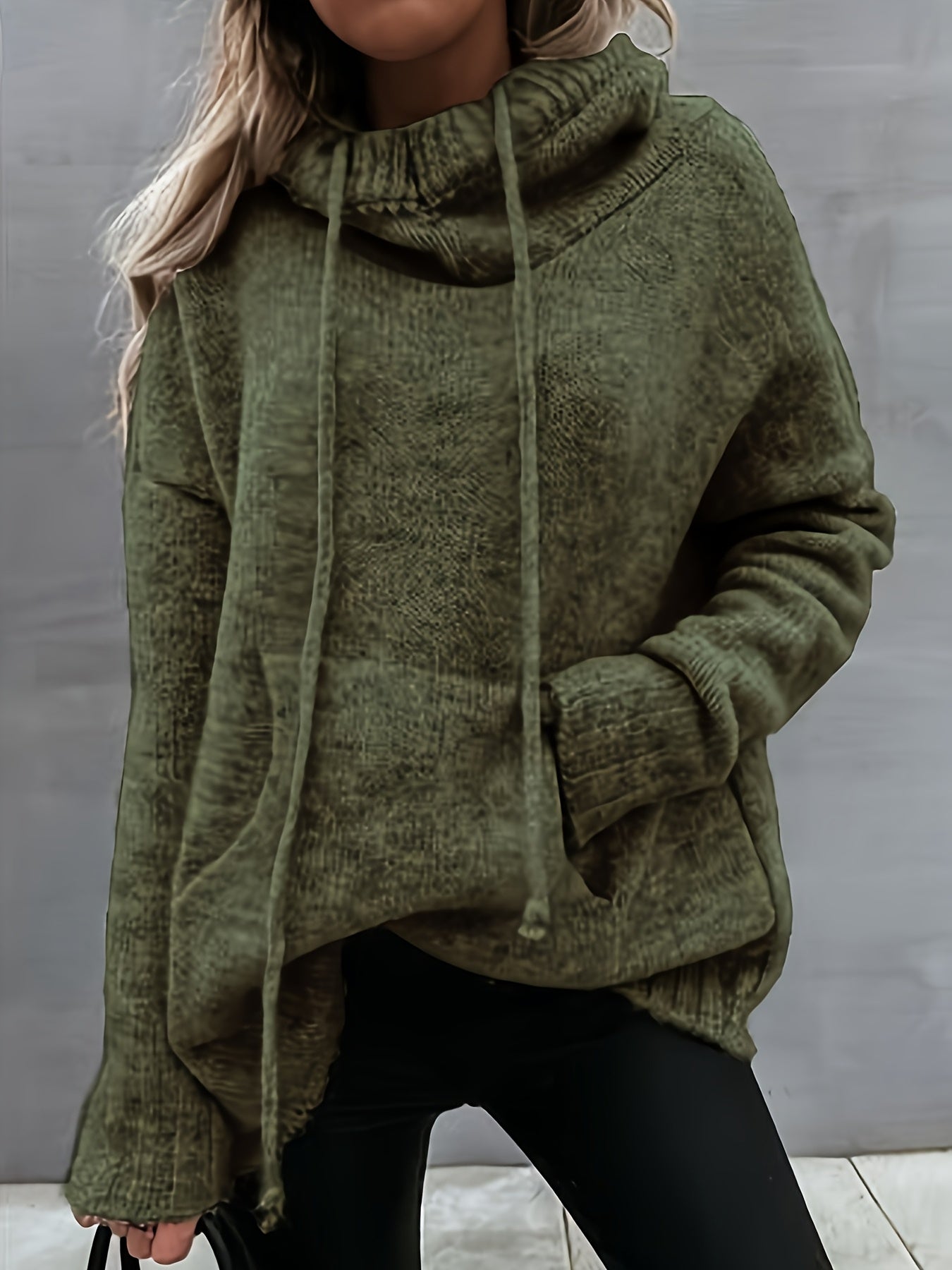 Women's Casual Irregular Collar Sweater With Drawstring Pockets