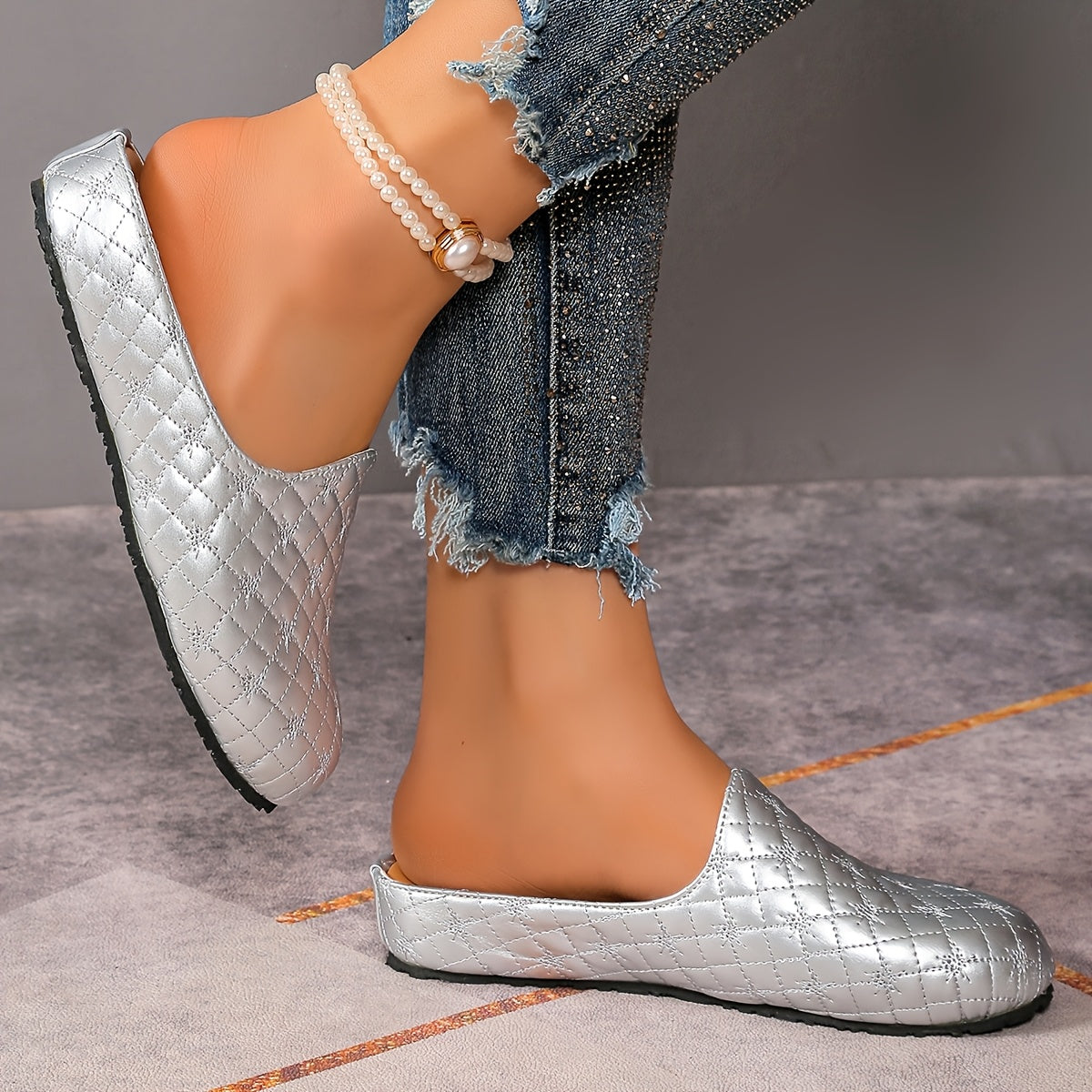 Women's Embroidered Baguette Slip-On Mules with Soft Soles