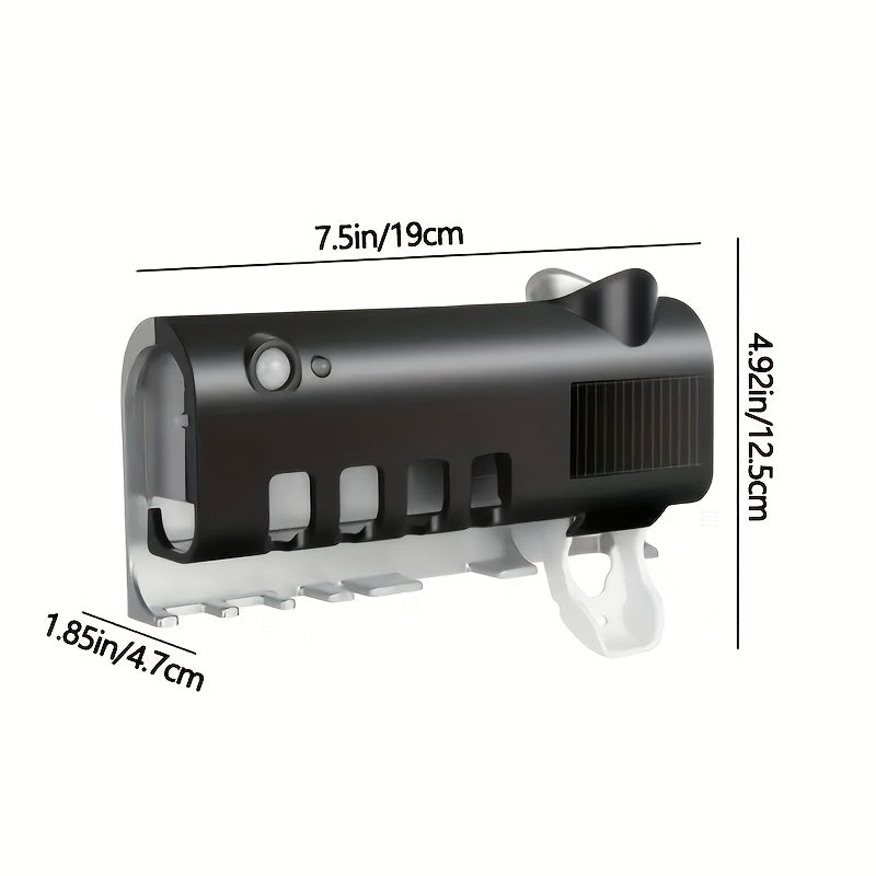 UV Sterilizer Toothbrush Holder Wall Mount with 4 Slots and Toothpaste Dispenser