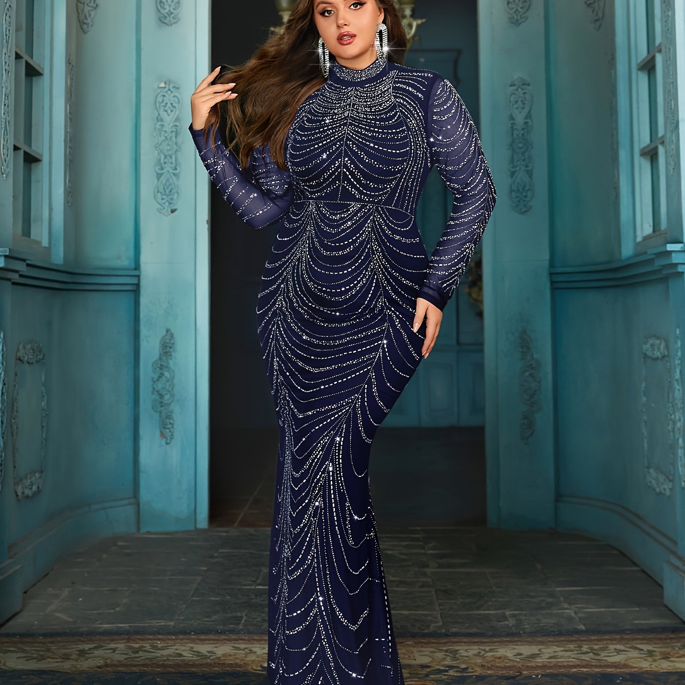 Water Diamond Body Shaper Skirt Formal Dress Long Fish Tail Hem Large Size