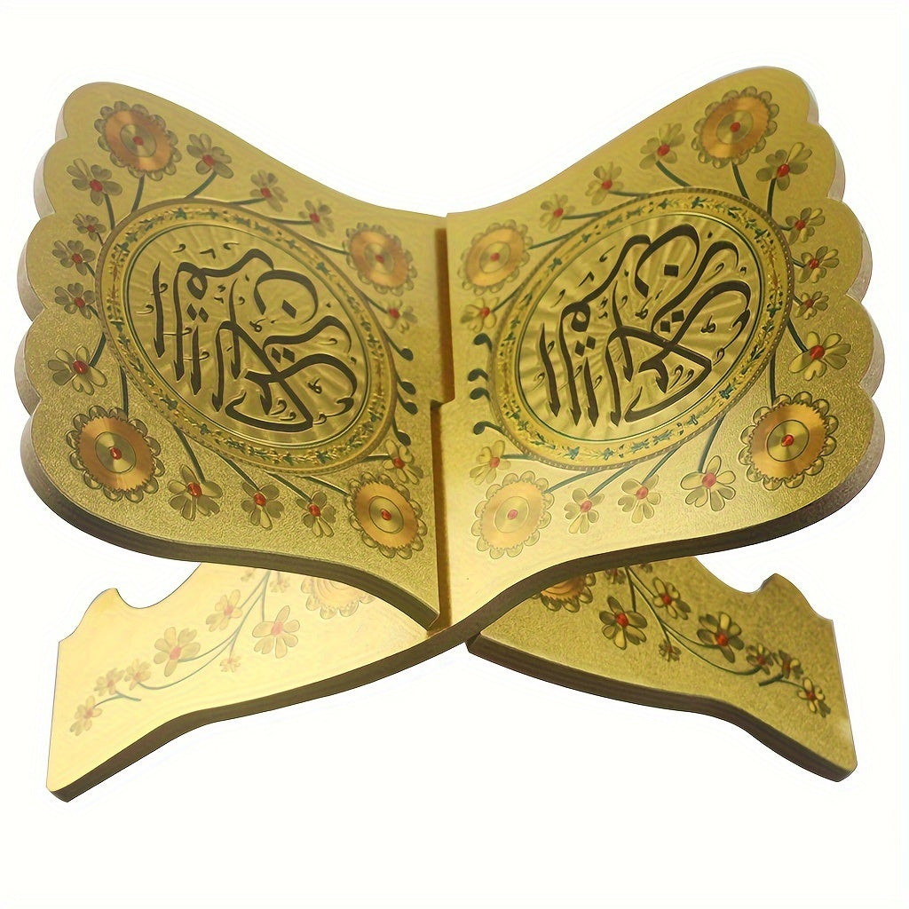 Soporte de libro de oración de madera para Quran y Biblia, altura ajustable, patrón decorativo de mariposas y flores