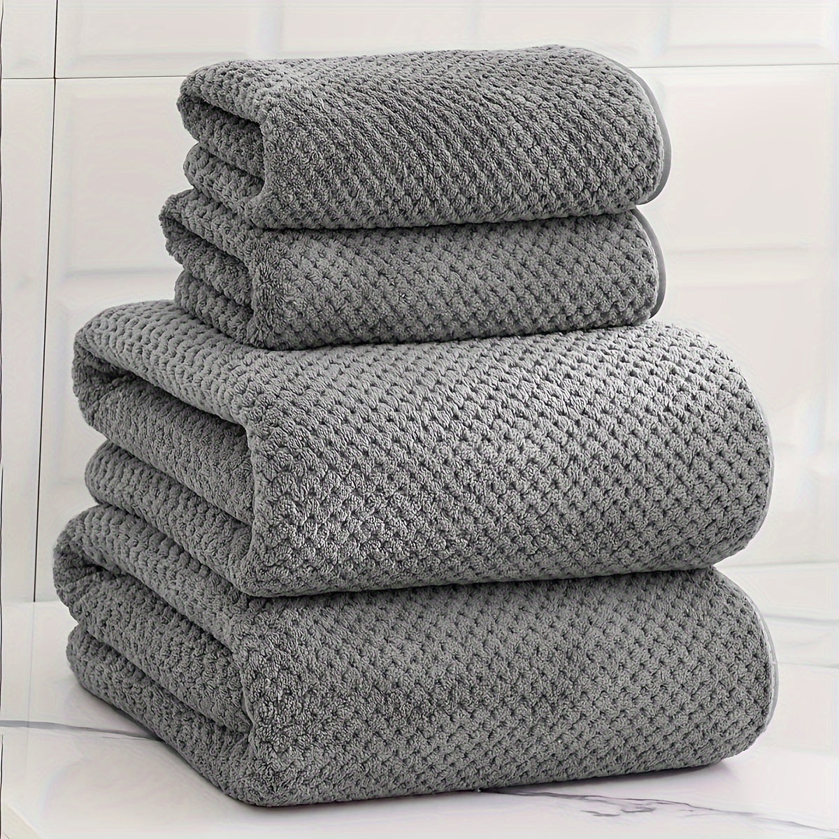 Luxury Mesh Bath Towel Set 2 Bath Towels 2 Hand Towels Quick-Dry Soft Polyester Nylon