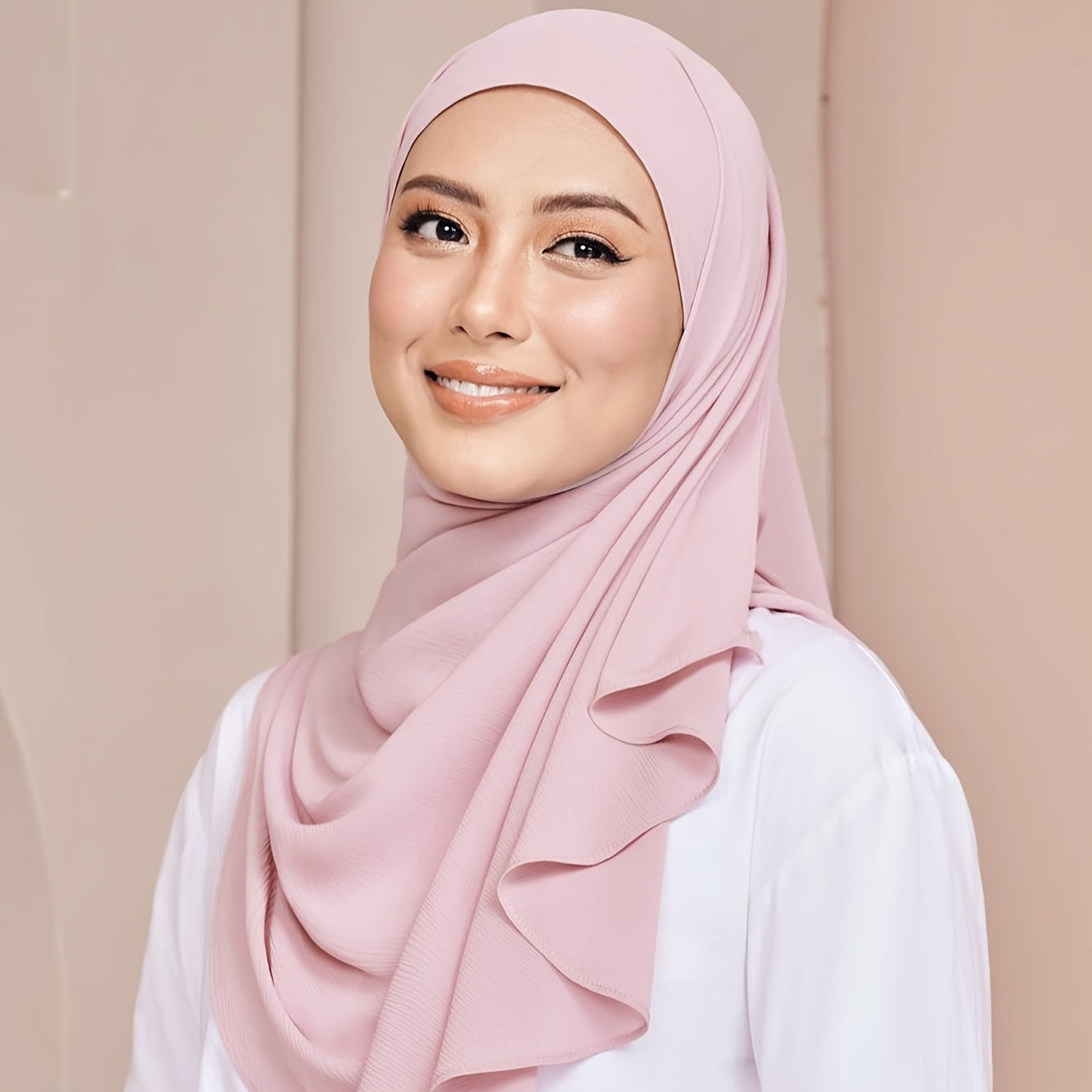 Women Chiffon Hijab Lightweight Silky Polyester Scarf with Pleated Detailing