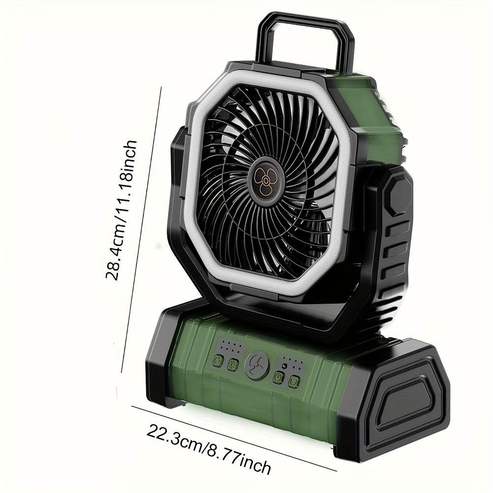 Cordless USB Fan with LED Lantern Green Rechargeable Lithium Battery Adjustable Oscillation Portable for Camping Bedroom Office