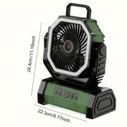 Cordless USB Fan with LED Lantern Green Rechargeable Lithium Battery Adjustable Oscillation Portable for Camping Bedroom Office