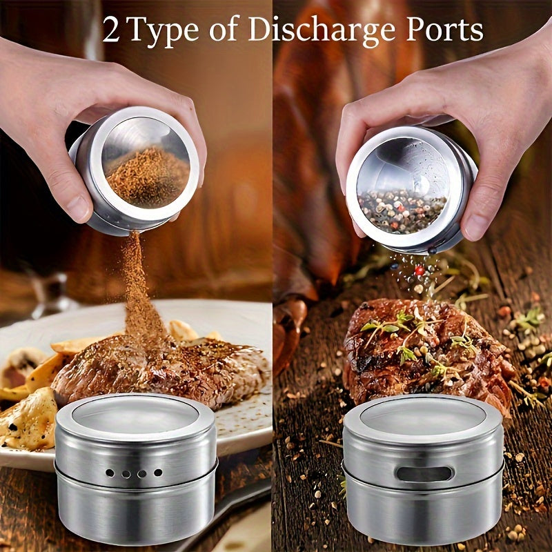 Set of 12 Magnetic Spice Containers with Salt and Pepper Shakers Kitchen Organizer