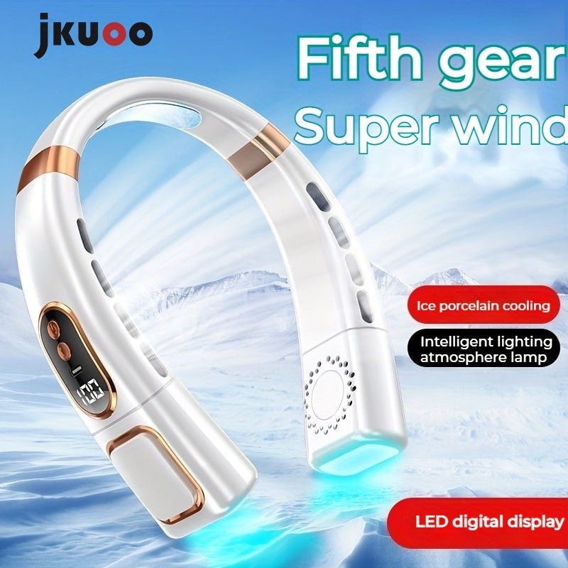Portable Bladeless Neck Fan with Dual Motors LED Display Hands-Free Rechargeable USB for Travel Outdoor
