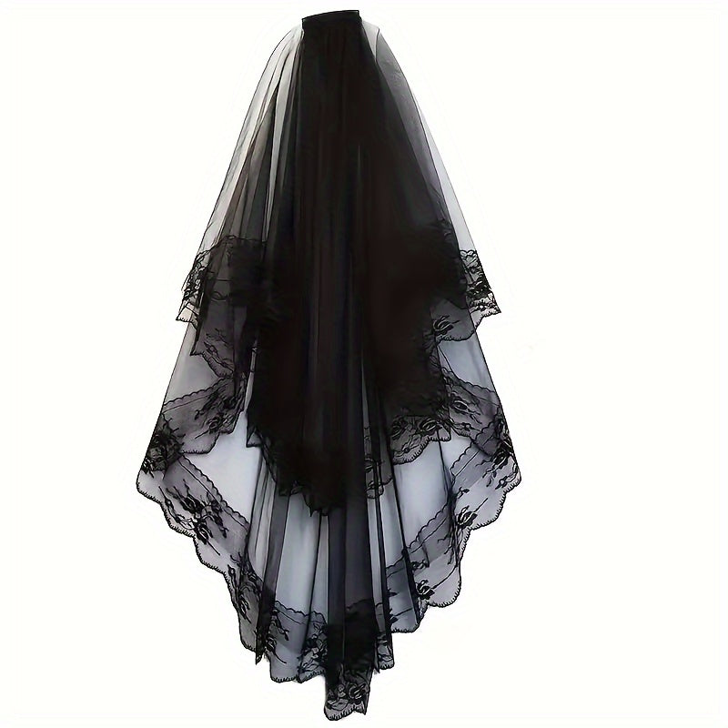 Bridal Veil with Comb Lace Details Polyester Wedding and Photoshoot Accessory