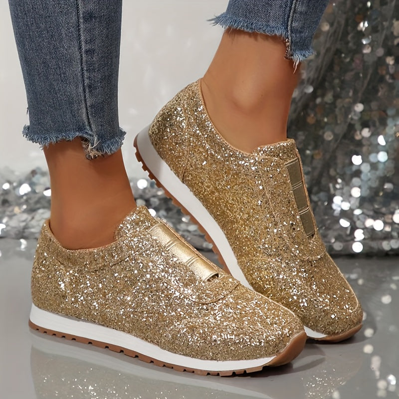 Women Silver Sneakers Low Top Slip-On Breathable Athletic Shoes