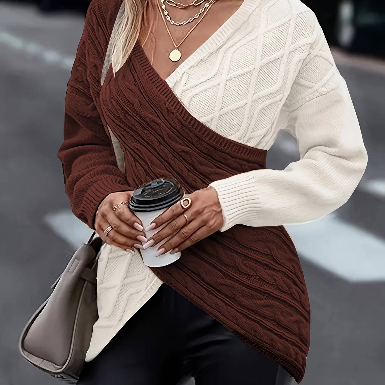 Women's Plus Size Colorblock V-Neck Sweater Long Sleeve Fall Winter