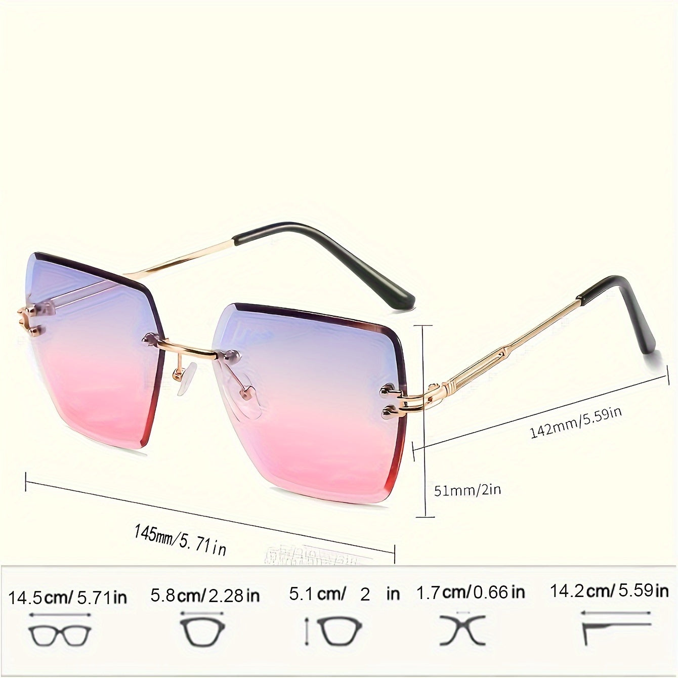 Gafas sin montura cuadradas para mujer con lentes de degradado para fiestas y uso diario