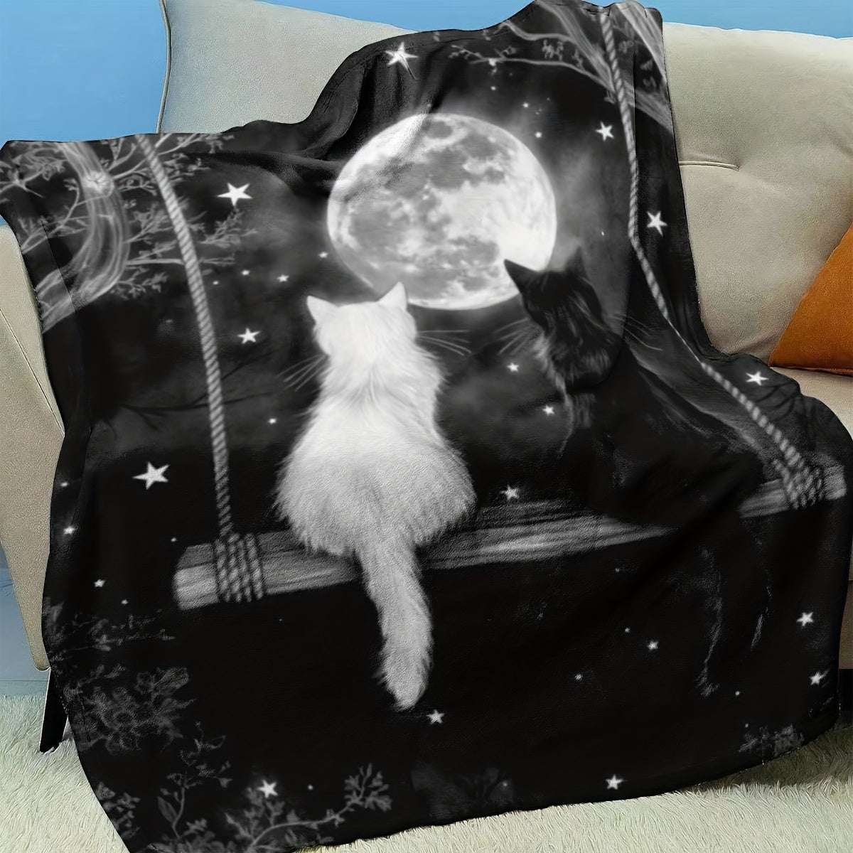 Black and White Cat Couple Throw Blanket Soft Velvet Stain-Resistant for Couch Bed Office