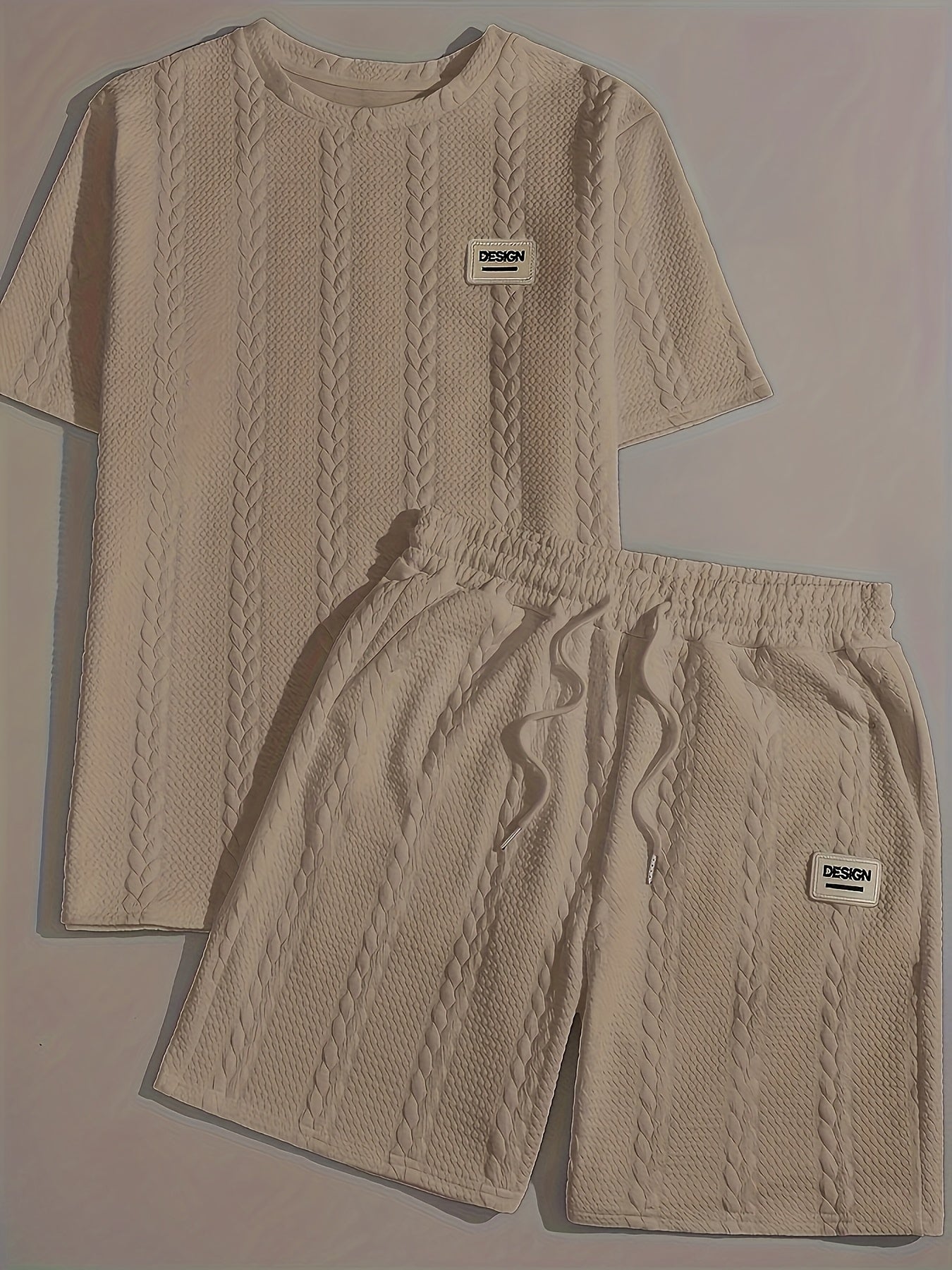 Men's Knitted Casual Two-Piece Pajama Set Short Sleeve Geometric Polyester